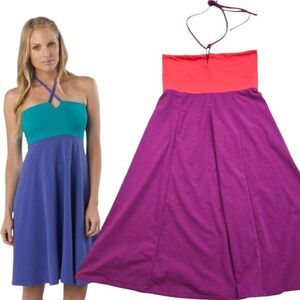 Prana Red Magenta‎ Color Block Solana Strapless Dress Convertible Skirt Small